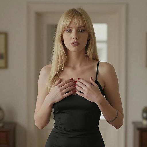 Blonde Woman in Black Dress Indoors