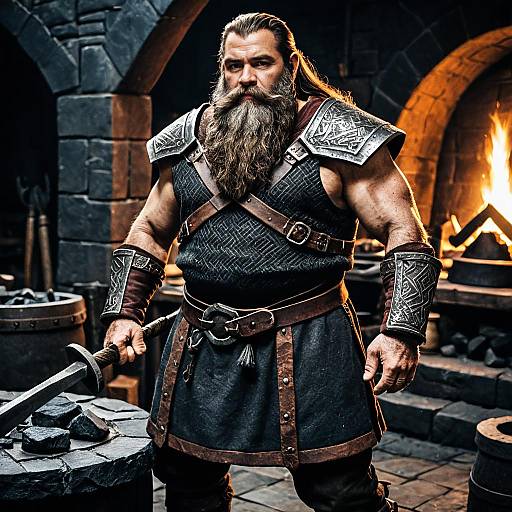 Robust Dwarven Blacksmith in Fantasy Forge