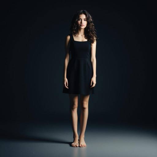 Young Woman in Black Dress Standing Barefoot