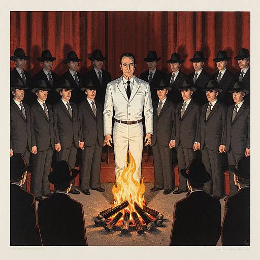 Dean Cornwell Style Choir Gathered Around Fire