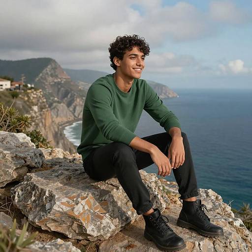 Young Man Enjoying a Coastal View