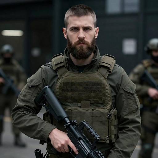 Tactical Operator in Dim Urban Night