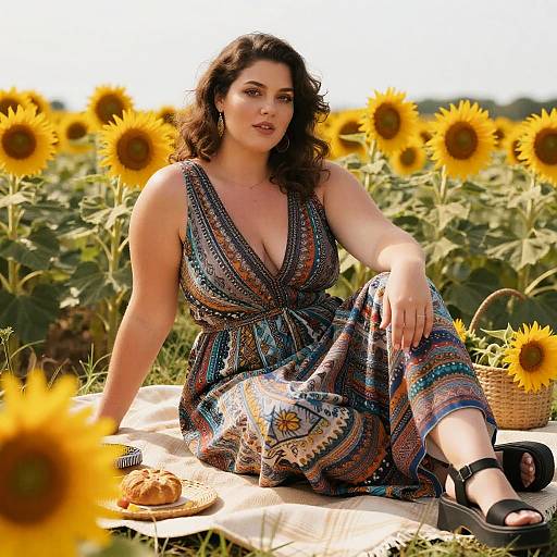 Bohemian Picnic in Sunflower Field