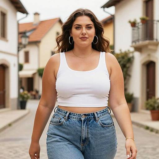 Plus-Size Woman in European Village