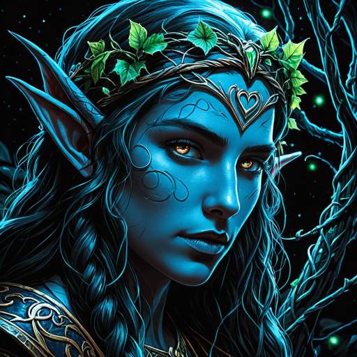 Fantasy Elf Portrait with Vines and Neon Glow