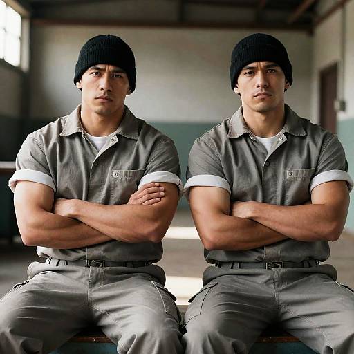 Muscular Men in Prison Uniforms Portrait
