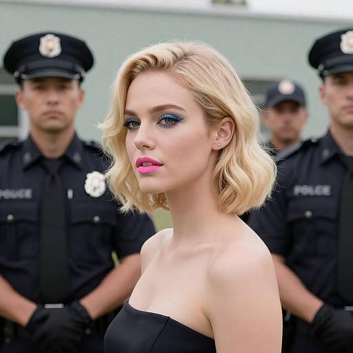 Blonde Woman Surrounded by Police Officers