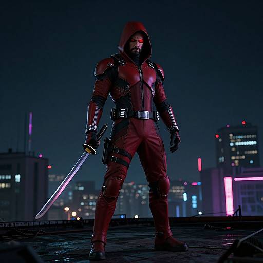 Cyber Assassin on Neon Rooftop