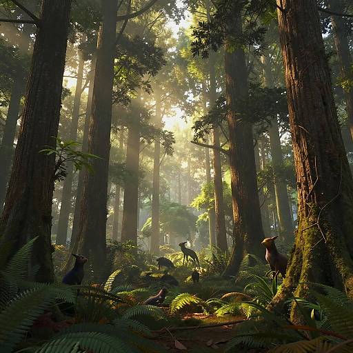 Serene Forest Glade with Mythical Creatures