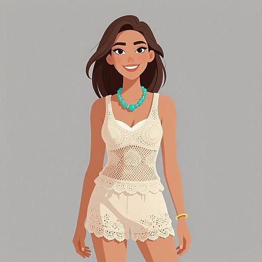 Smiling Woman in Boho Chic Outfit