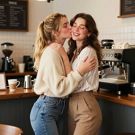 Intimate Moment in Busy Coffee Shop