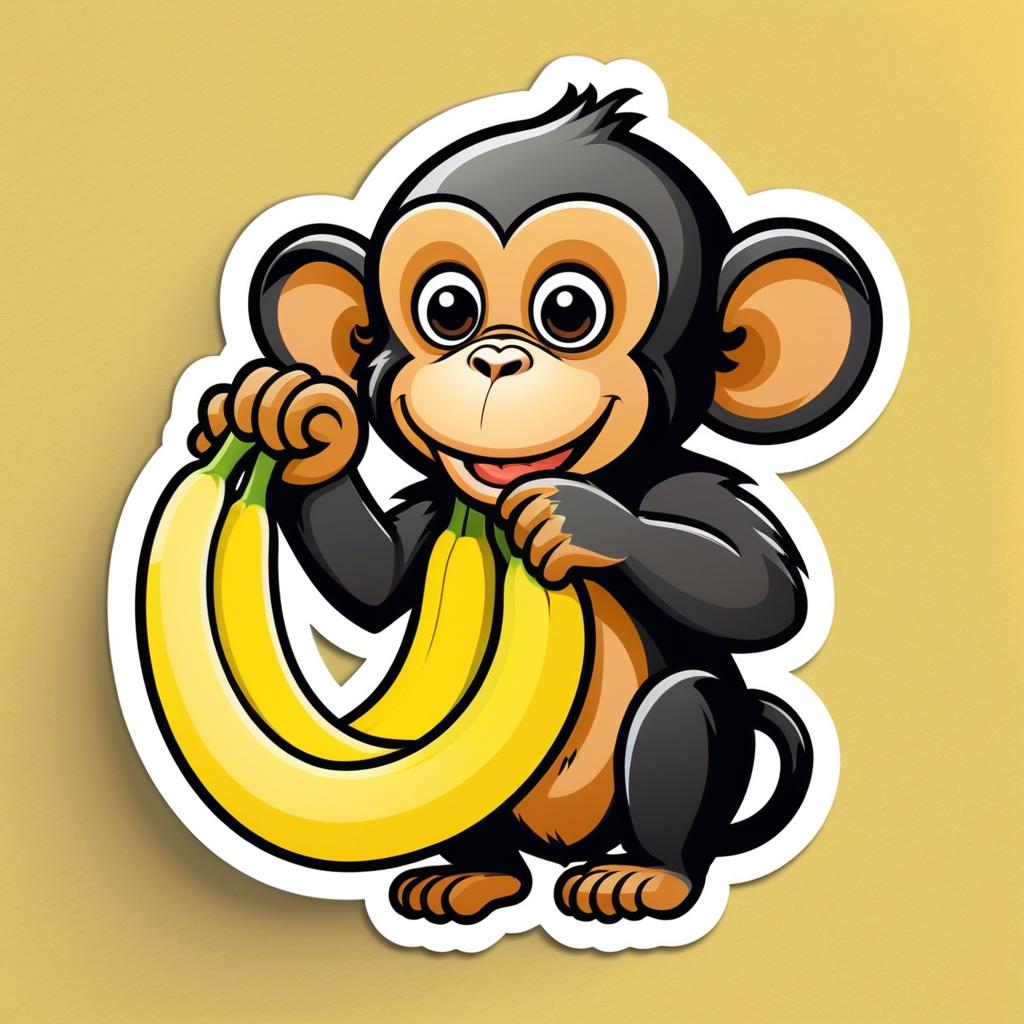 Colorful Monkey Holding Banana Sticker Art