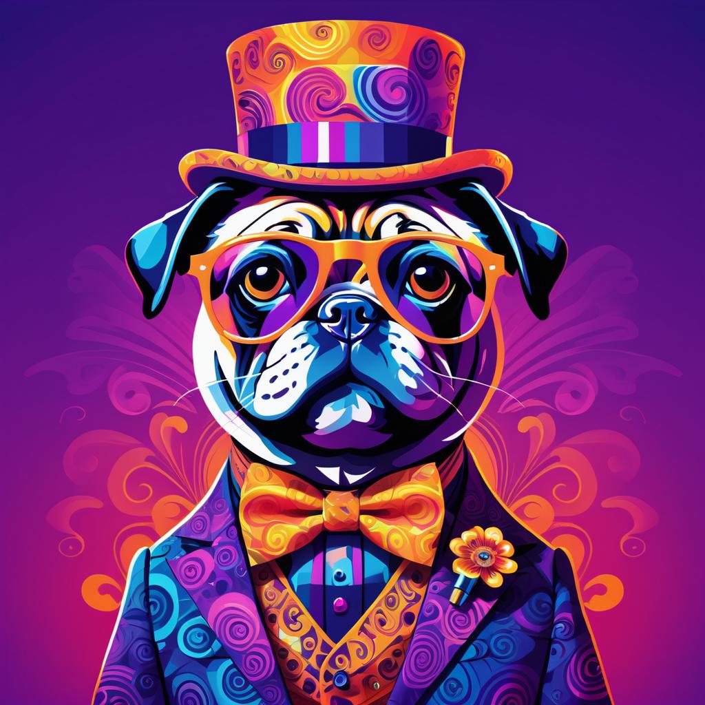 Psychedelic Pug in Vibrant Tuxedo