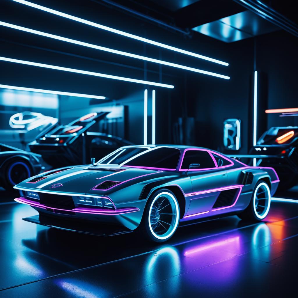 Futuristic Sports Car in Neon Lights