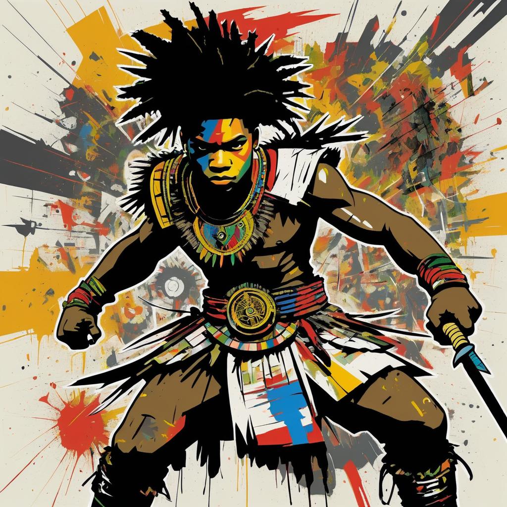 Fierce Warrior in Basquiat Style