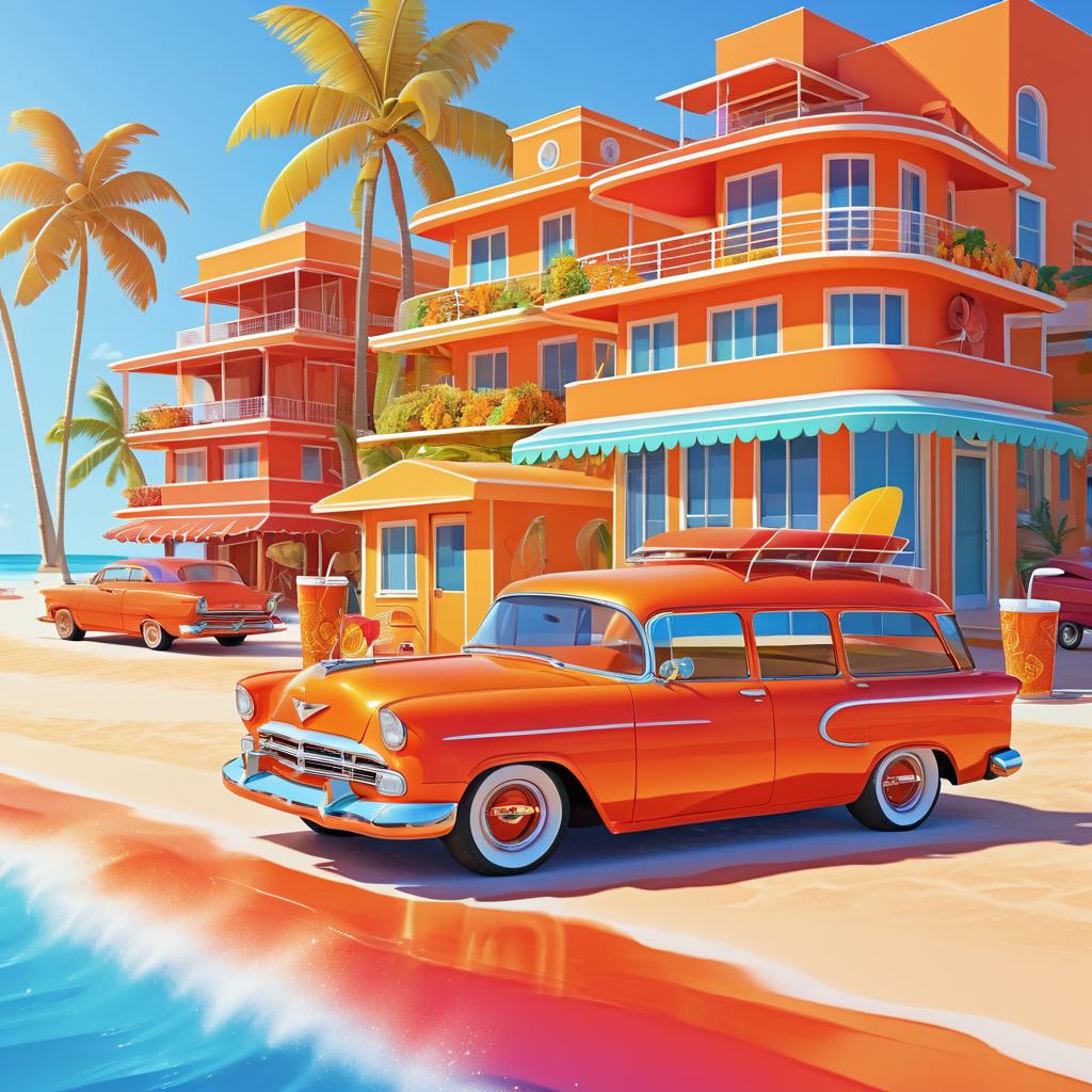 Vibrant Beach Scene with Cars in Disney Style