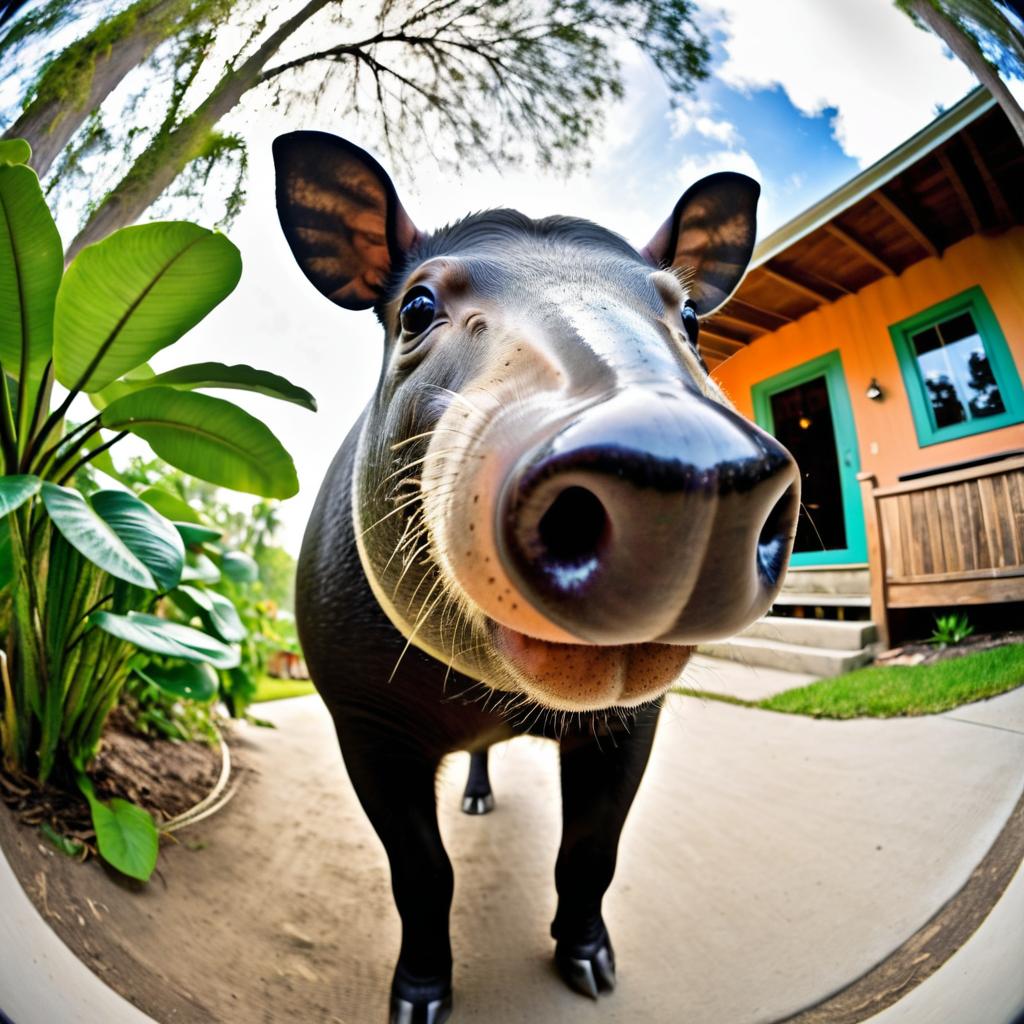 Whimsical Tapir in Fisheye Perspective