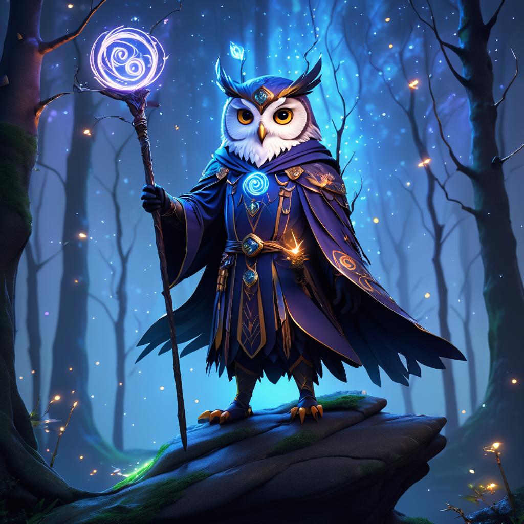 Heroic Owl Mage in Mystical Twilight