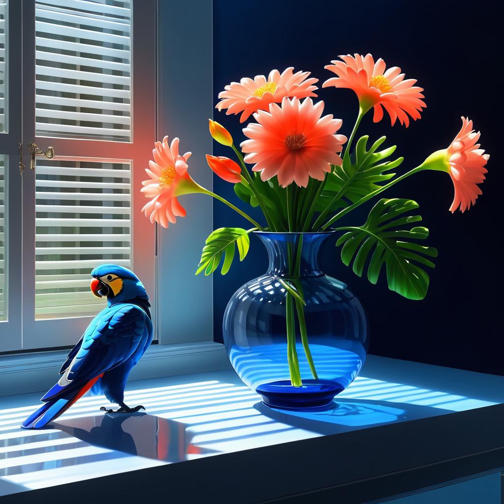 Radiant Still Life with Parrot and Vase