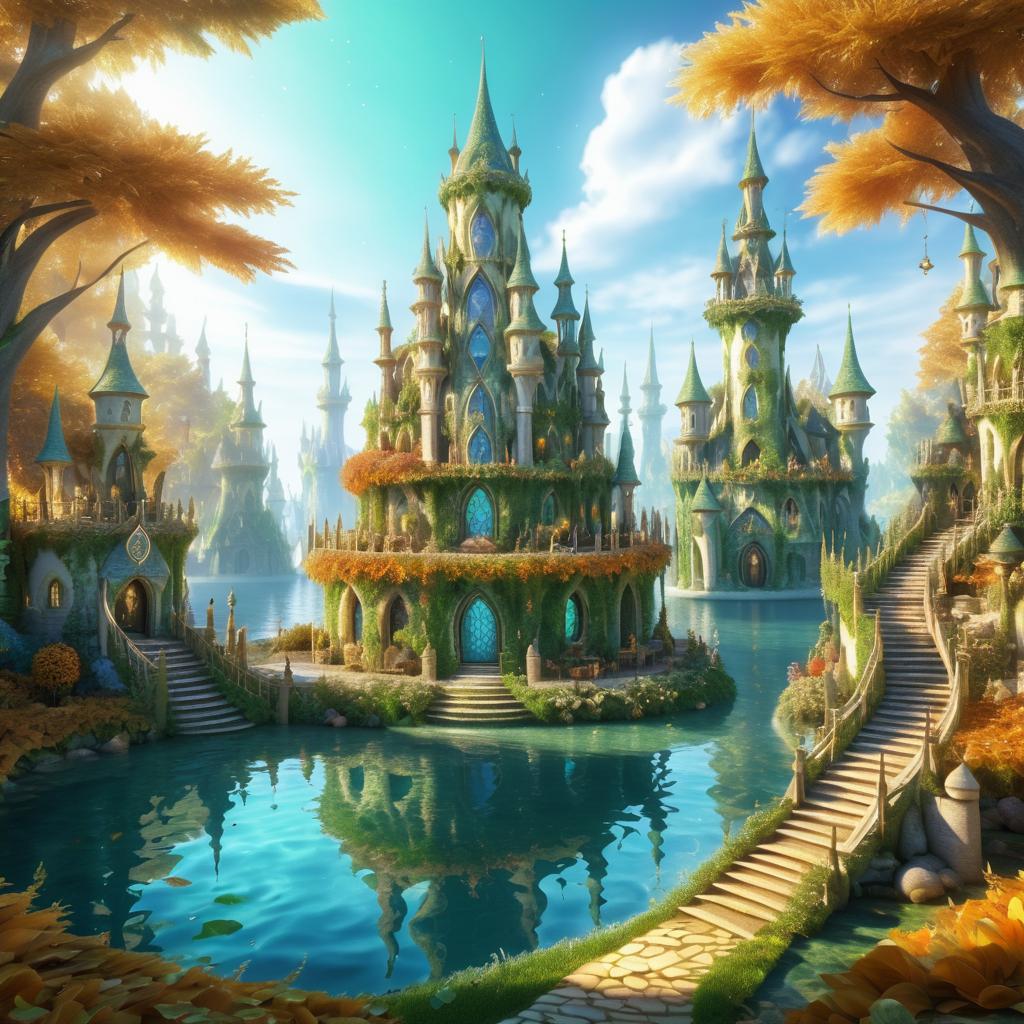 Elven Village with Mermaids in Autumn