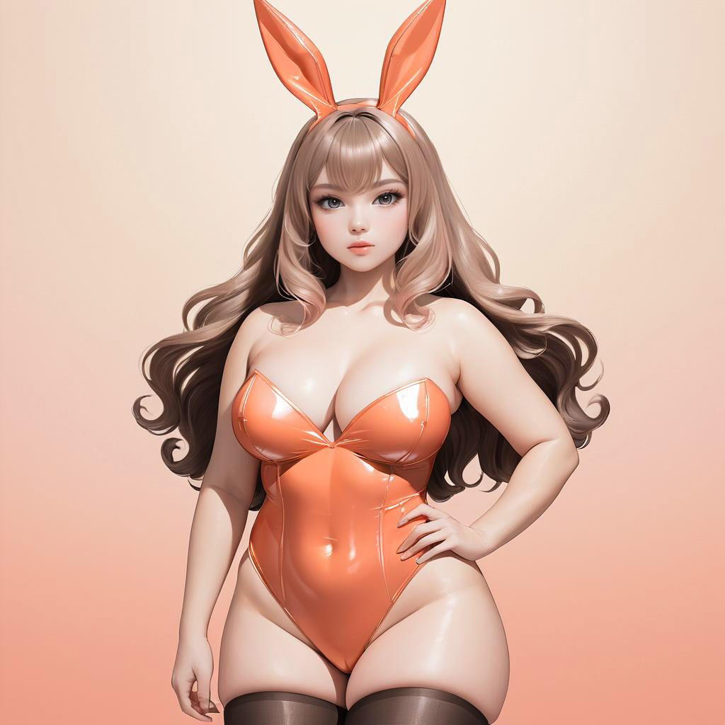 Confident Bunny Girl in Peachy Studio