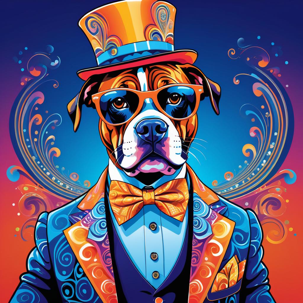 Psychedelic Boxer Hound in Stylish Attire