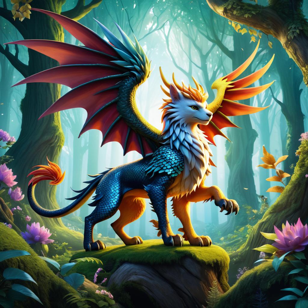 Enchanted Griffin-Dragon Hybrid in Forest