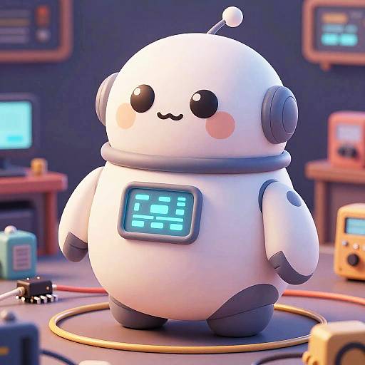 Friendly AI Droid on Tech Workspace