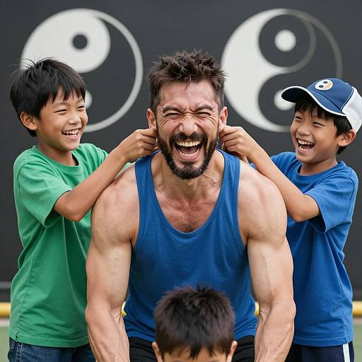 Playful Family Moment with Yin-Yang Theme