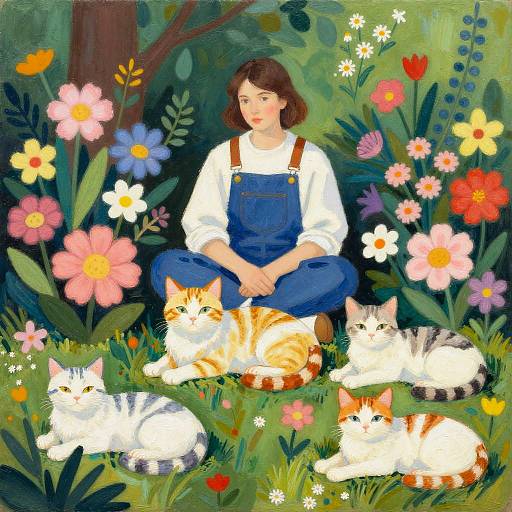 Psychedelic Floral Cats with Gardener