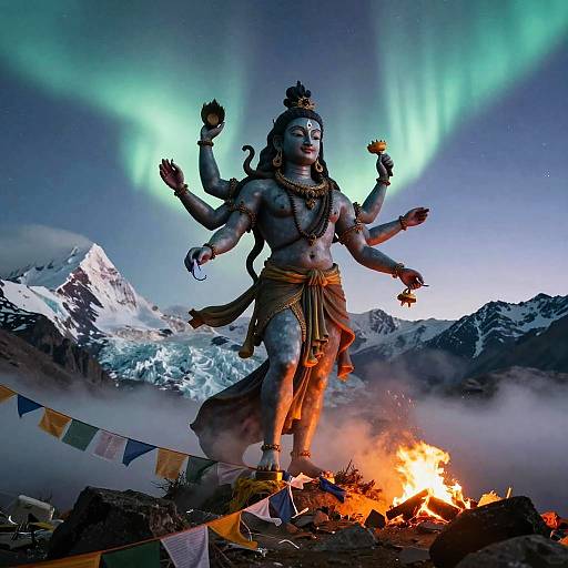 Shiva's Tandava on Auroral Himalayan Ridge