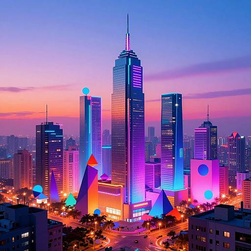 Futuristic Neon Cityscape at Dusk