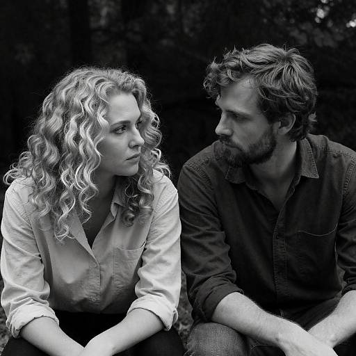 Somber Couple in Dark Woodland Portrait