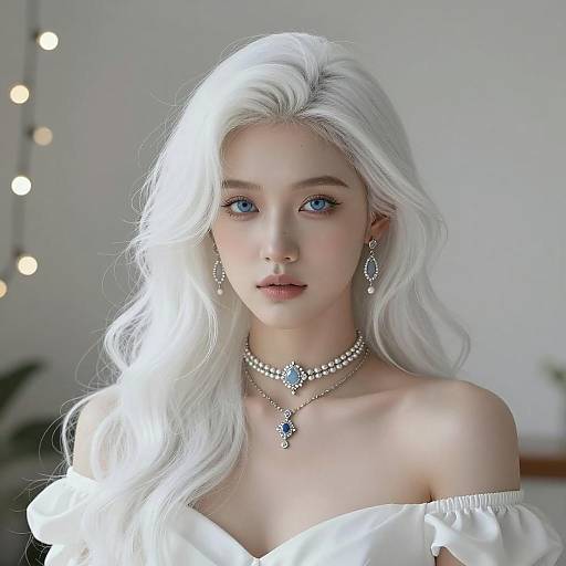 Elegant Woman with Platinum Blonde Hair and Silver Jewelry