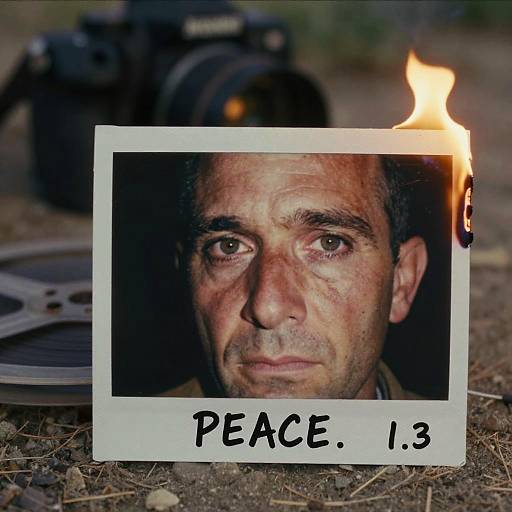 Burning Polaroid of Veteran with Peace Message