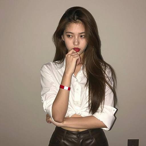 Serious Young Woman in Stylish Outfit