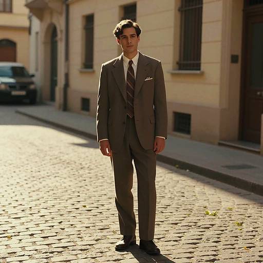 Classic Vintage Outfit on Cobblestone Street