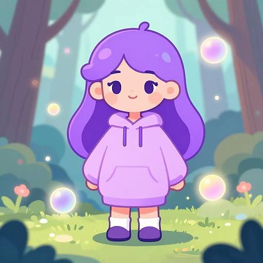 Purple-Haired Girl in Dreamy Forest