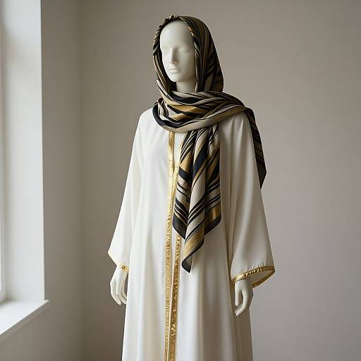 Elegant Mannequin in Gold-Accented Robe