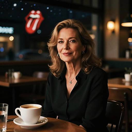 Charming Middle-Aged Woman in Cozy Cafe