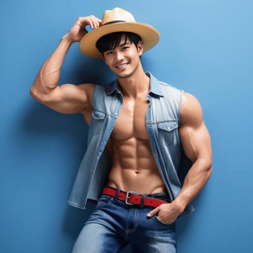 Confident Muscular Man in Straw Hat Confident Muscular Man in Straw Hat