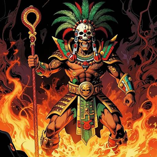 Fierce Aztec God in Ornate Armor