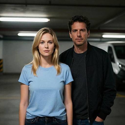 Couple in Dimly Lit Parking Garage