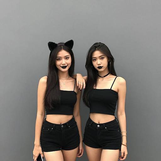 Two Women in Black Crop Tops and Shorts