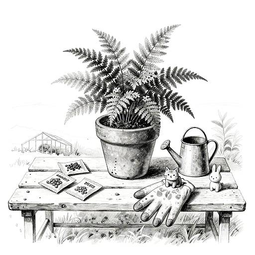 Whimsical Black-and-White Garden Still Life
