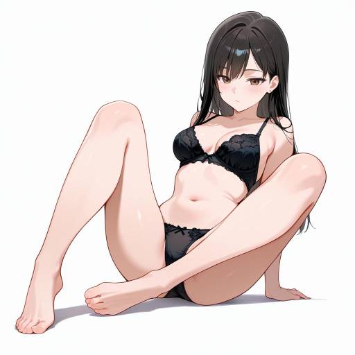 Elegant Girl in Black Lingerie Sitting
