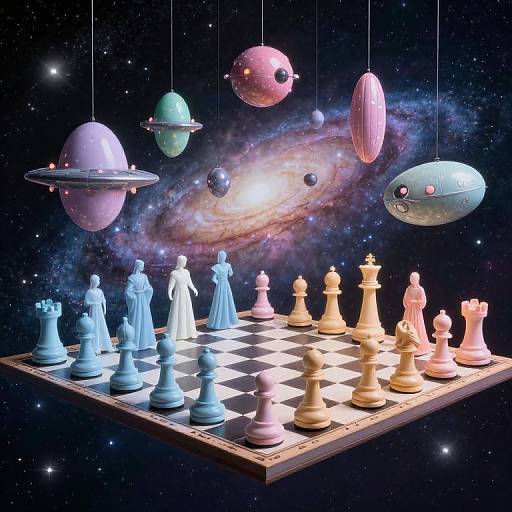 Surreal Cosmic Chessboard Scene