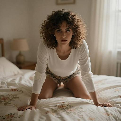 Serene Portrait of a Curly-Haired Woman