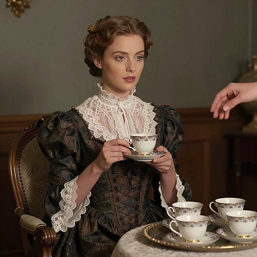 Victorian Woman Holding Teacup