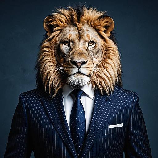 Anthropomorphic Lion in Pinstripe Suit